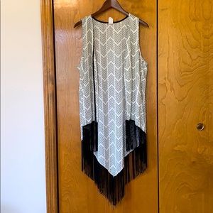 Cream and Black Fringe Vest